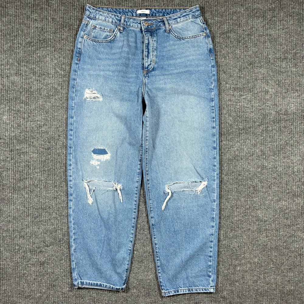 Forever 21 Womens High Rise Mom Jeans Size 31 Light Wash Distressed Denim